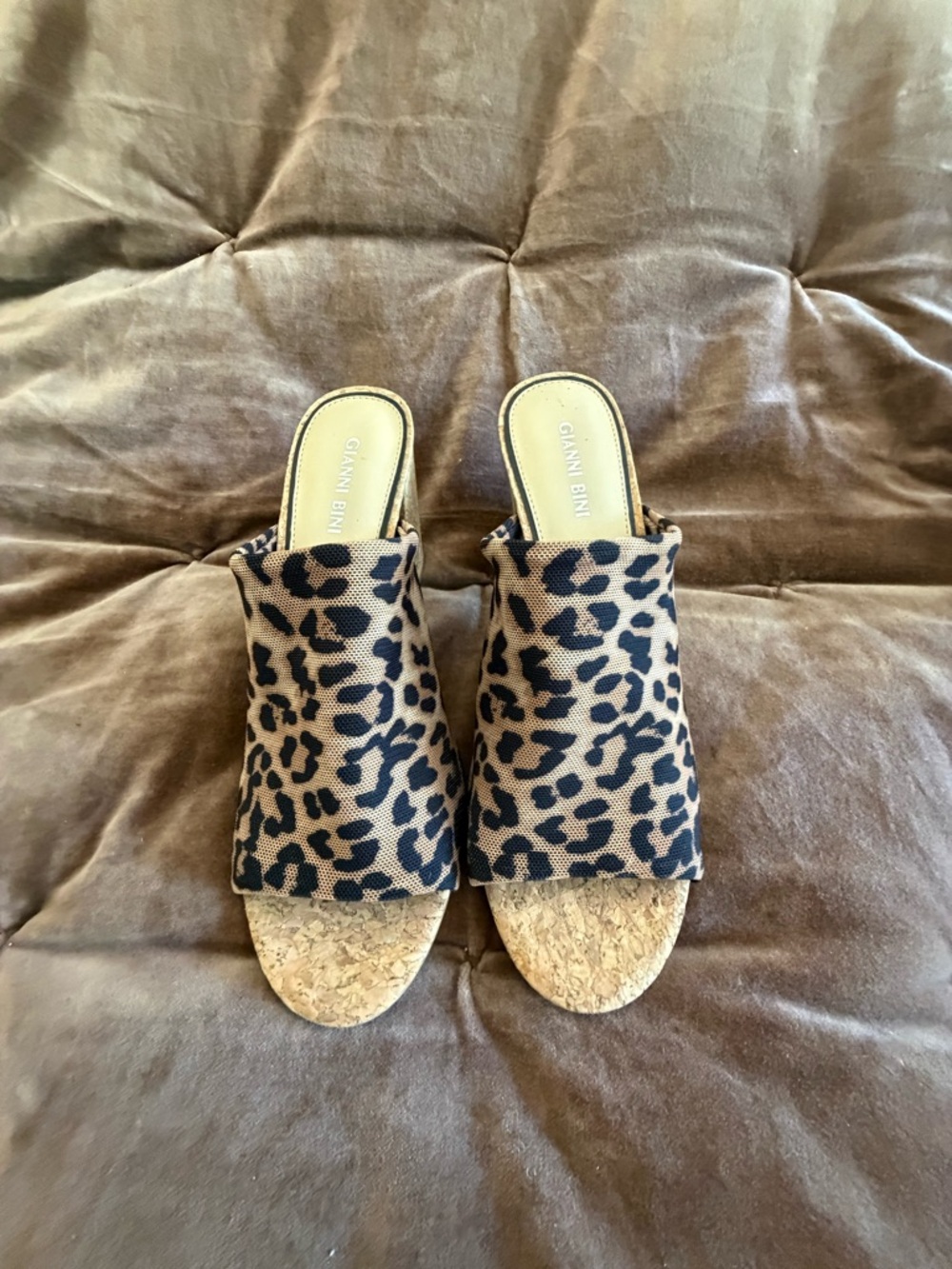 Gianni Bini Leopard-Print Cork Slide Mules in Brown/Black